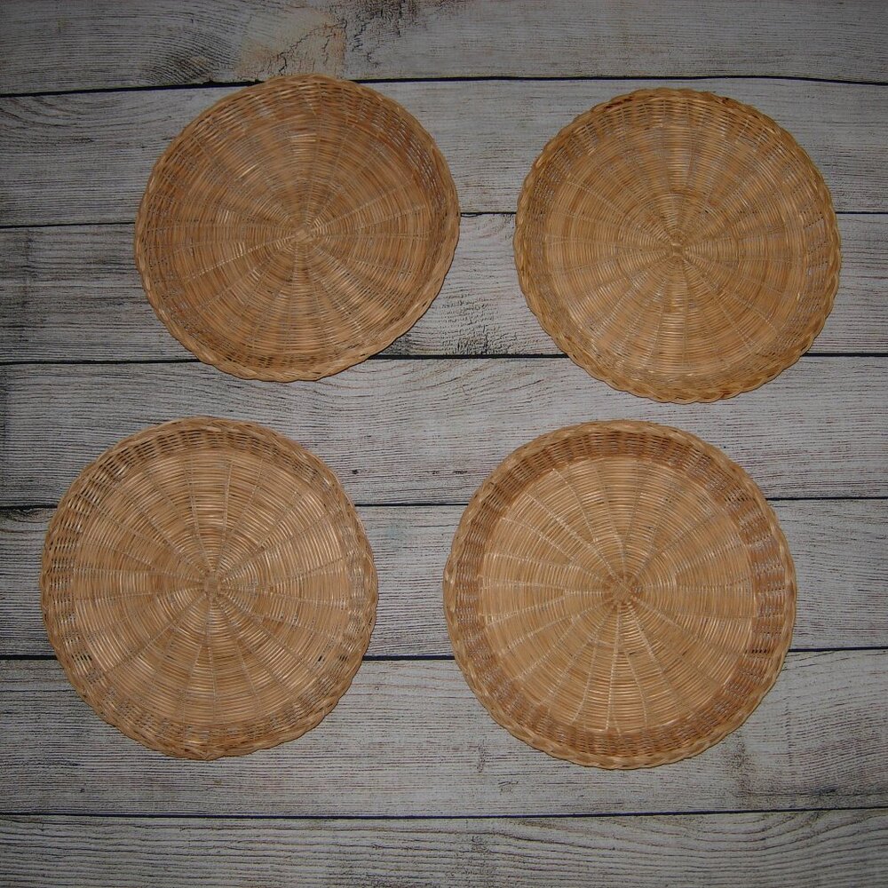 4 Vintage Wicker Paper Plate Holders